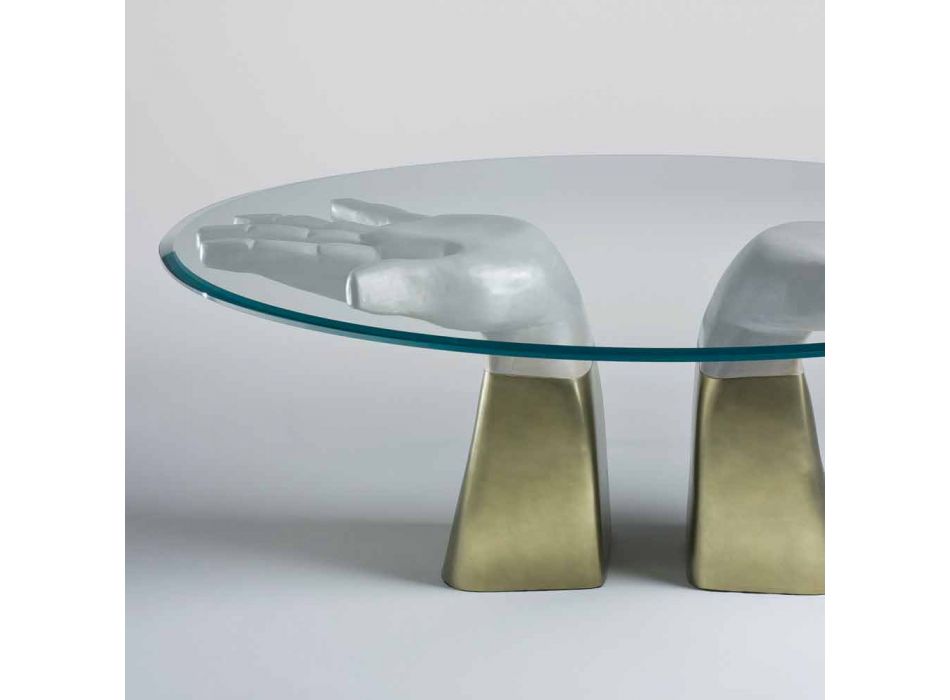 table à manger en bois avec plateau en verre, fabriqué en Italie, Bartolo Viadurini