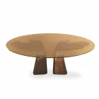 table à manger en bois avec plateau en verre, fabriqué en Italie, Bartolo Viadurini