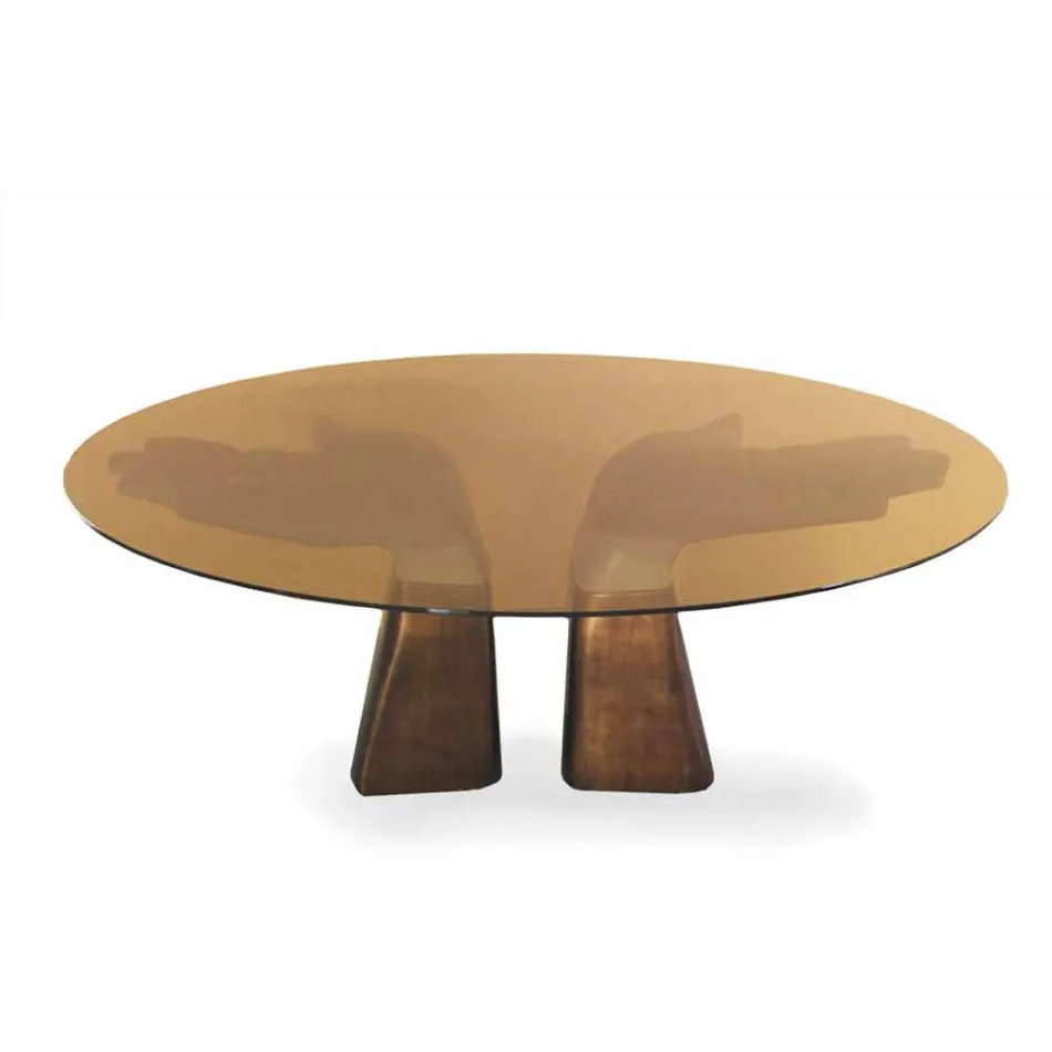 table à manger en bois avec plateau en verre, fabriqué en Italie, Bartolo Viadurini