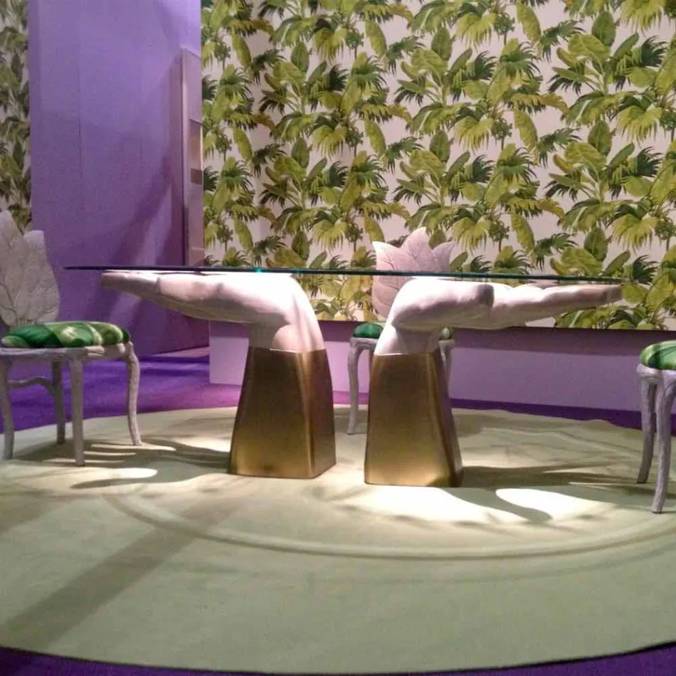 table à manger en bois avec plateau en verre, fabriqué en Italie, Bartolo Viadurini