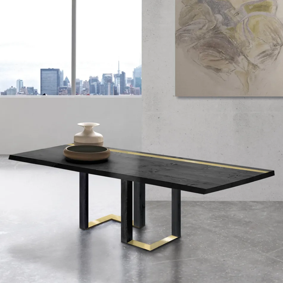 Table à manger en chêne noueux et éléments en métal Made in Italy - Giusy Viadurini