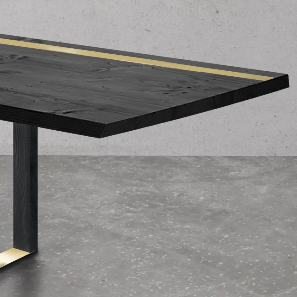 Table à manger en chêne noueux et éléments en métal Made in Italy - Giusy Viadurini