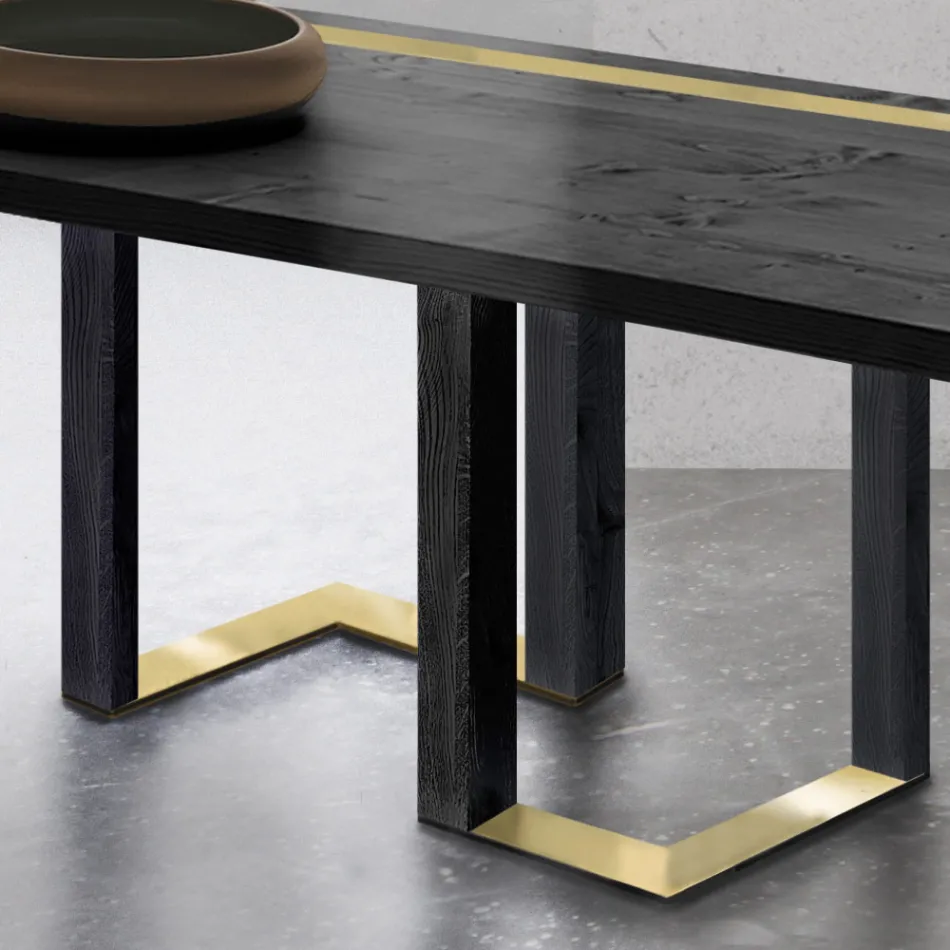 Table à manger en chêne noueux et éléments en métal Made in Italy - Giusy Viadurini