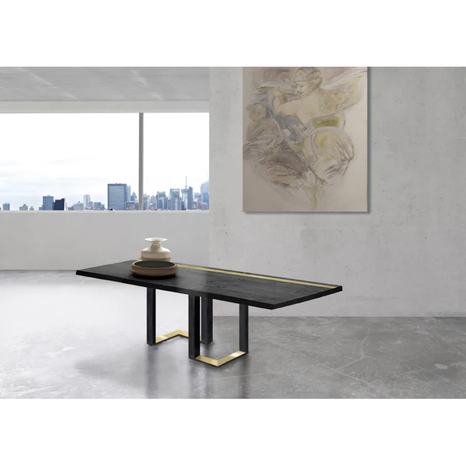 Table à manger en chêne noueux et éléments en métal Made in Italy - Giusy Viadurini