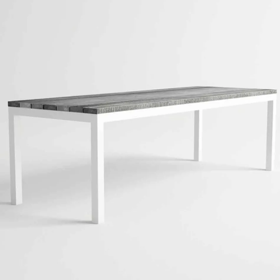Table de salle à manger d'extérieur en bois et aluminium au design moderne - Ganges Viadurini