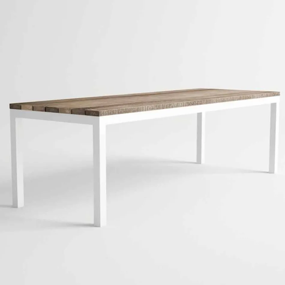 Table de salle à manger d'extérieur en bois et aluminium au design moderne - Ganges Viadurini
