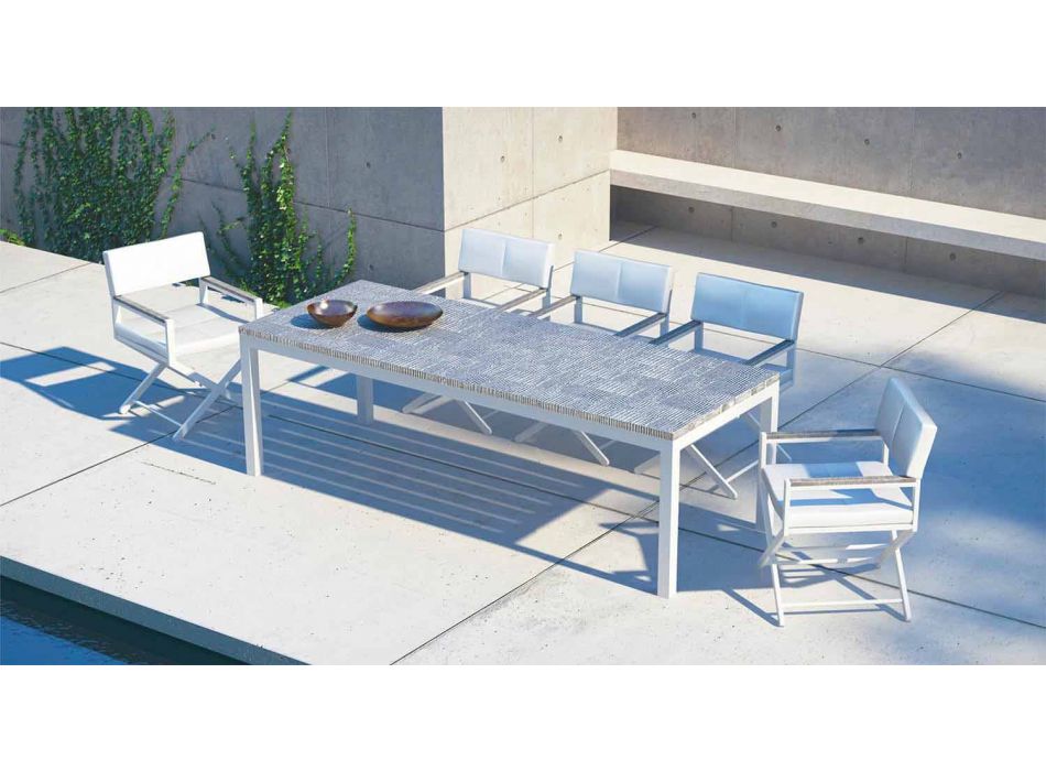 Table de salle à manger d'extérieur en bois et aluminium au design moderne - Ganges Viadurini