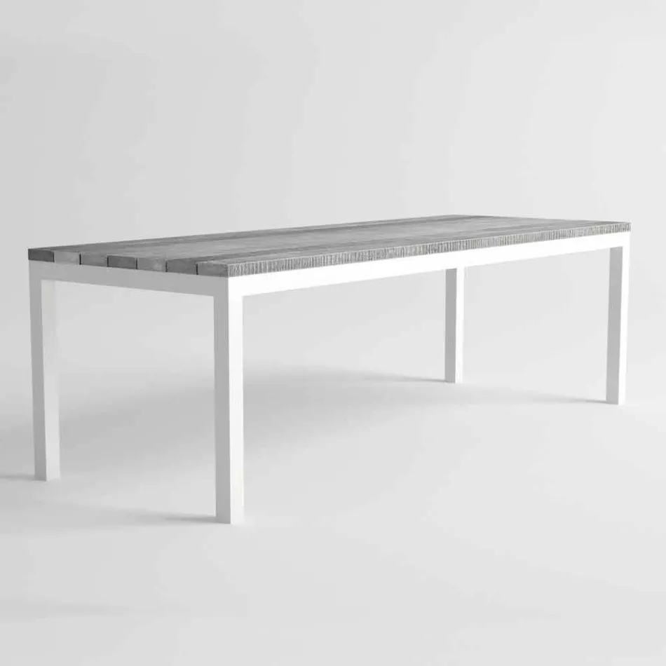 Table de salle à manger d'extérieur en bois et aluminium au design moderne - Ganges Viadurini