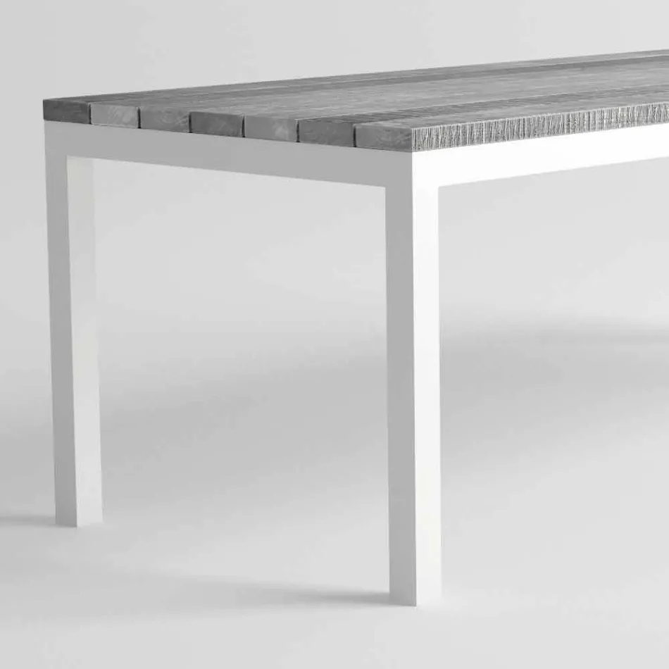 Table de salle à manger d'extérieur en bois et aluminium au design moderne - Ganges Viadurini