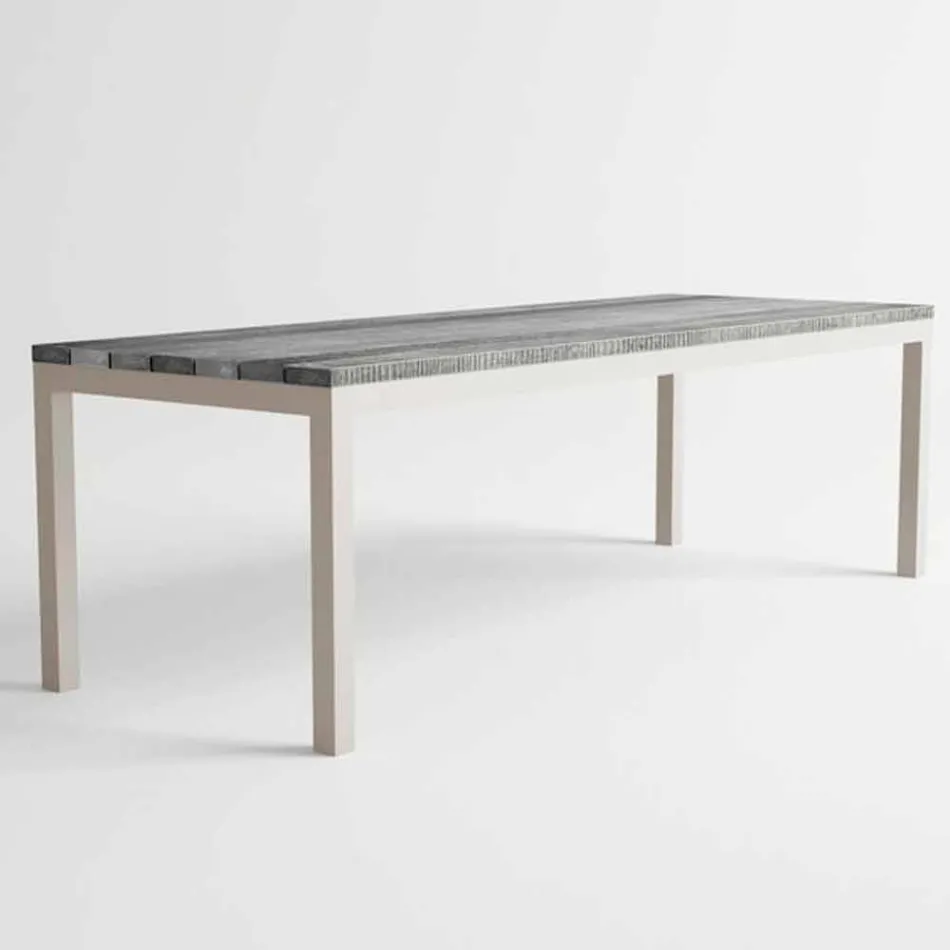 Table de salle à manger d'extérieur en bois et aluminium au design moderne - Ganges Viadurini