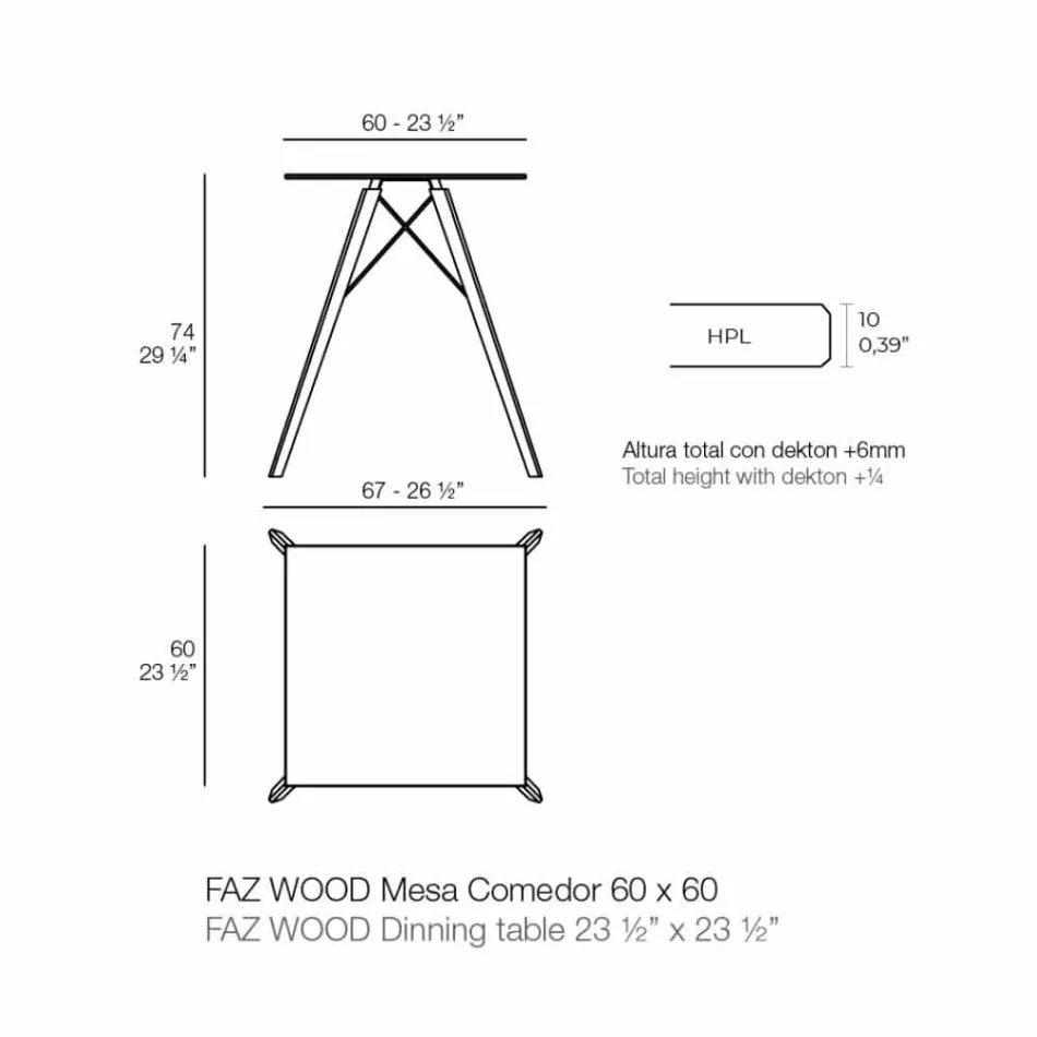 Table de Salle à Manger Carrée Design en Bois et Hpl, 4 Pièces - Bois Faz - Vondom Viadurini