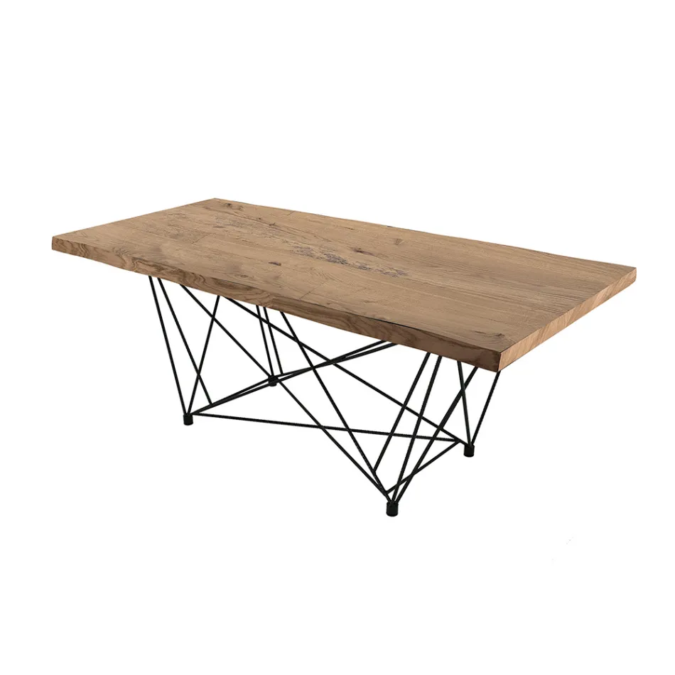 Table à manger en bois plaqué et acier fabriquée en Italie - Ezzellino Viadurini