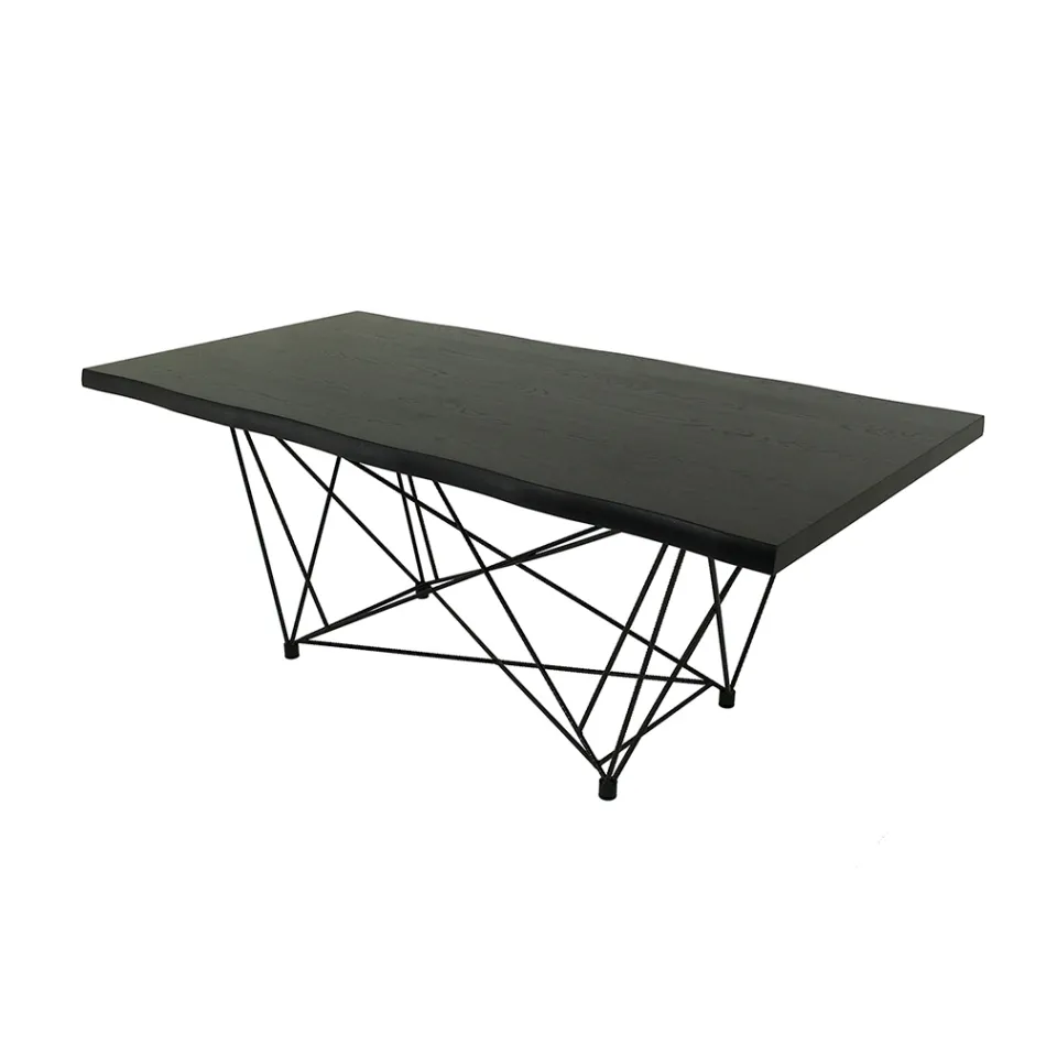 Table à manger en bois plaqué et acier fabriquée en Italie - Ezzellino Viadurini