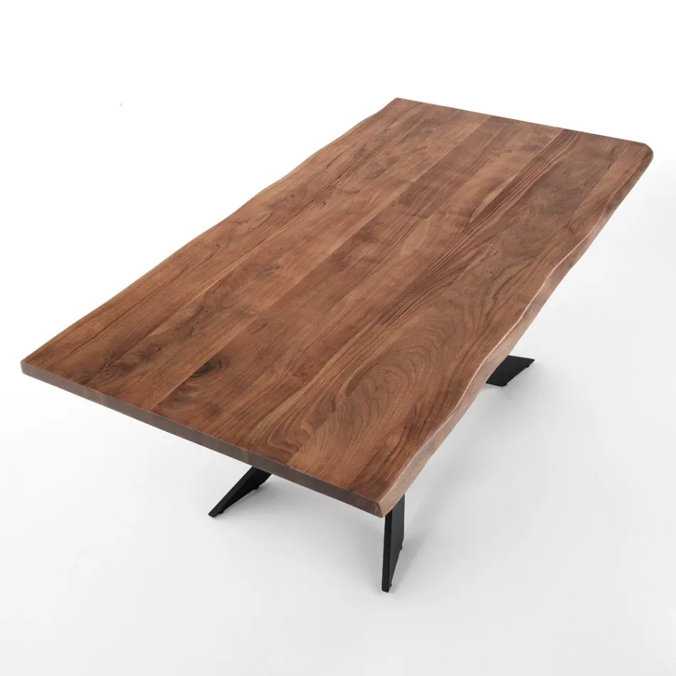 Table à manger en bois d'acacia massif et acier - Phosphore Viadurini