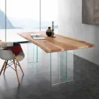 Table à manger en bois massif et verre Marlon Viadurini