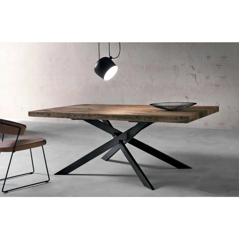 Table à manger moderne en bois massif fabriquée en Italie Oncino Viadurini