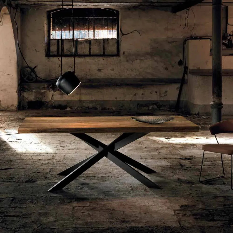 Table à manger moderne en bois massif fabriquée en Italie Oncino Viadurini