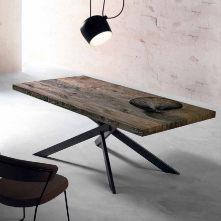 Table à manger moderne en bois massif fabriquée en Italie Oncino Viadurini