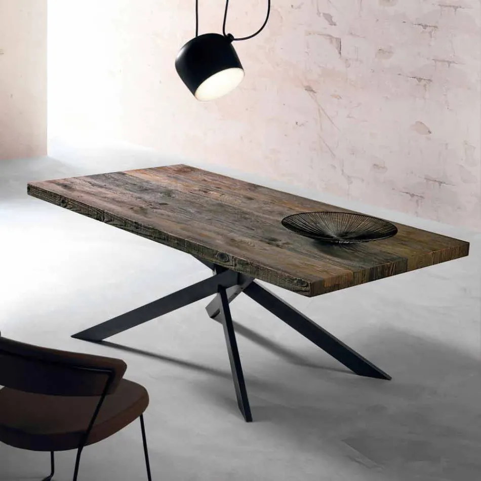 Table à manger moderne en bois massif fabriquée en Italie Oncino Viadurini