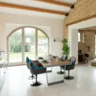 Table à manger en bois tropical recyclé et pieds en métal - Slide Viadurini