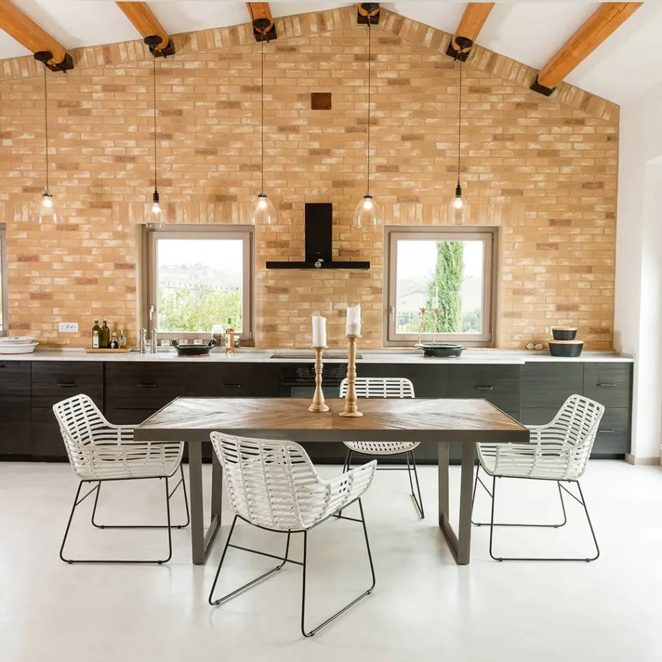 Table à manger en bois tropical recyclé et pieds en métal - Slide Viadurini