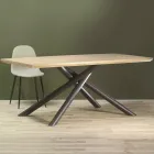 Table de salle à manger en MDF effet bois et base en métal noir - Sunset Viadurini