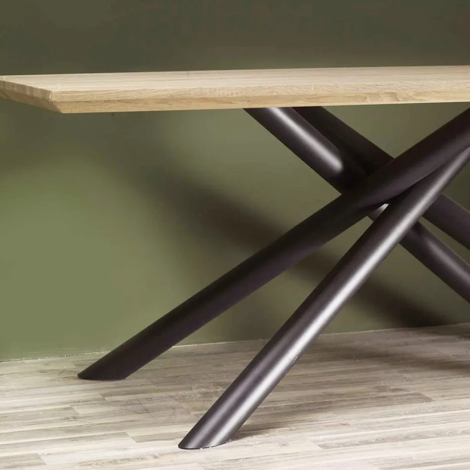 Table de salle à manger en MDF effet bois et base en métal noir - Sunset Viadurini