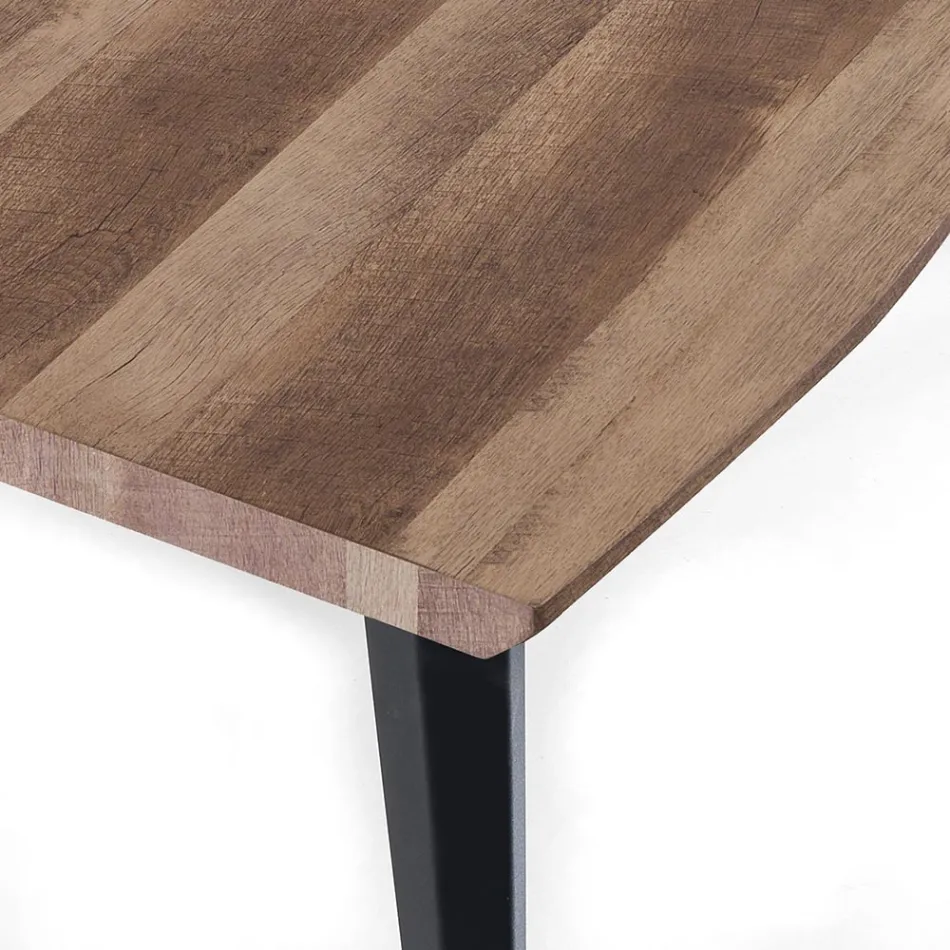 Table à manger en Mdf Finition Chêne et Acier Noir Mat - Gherardo Viadurini