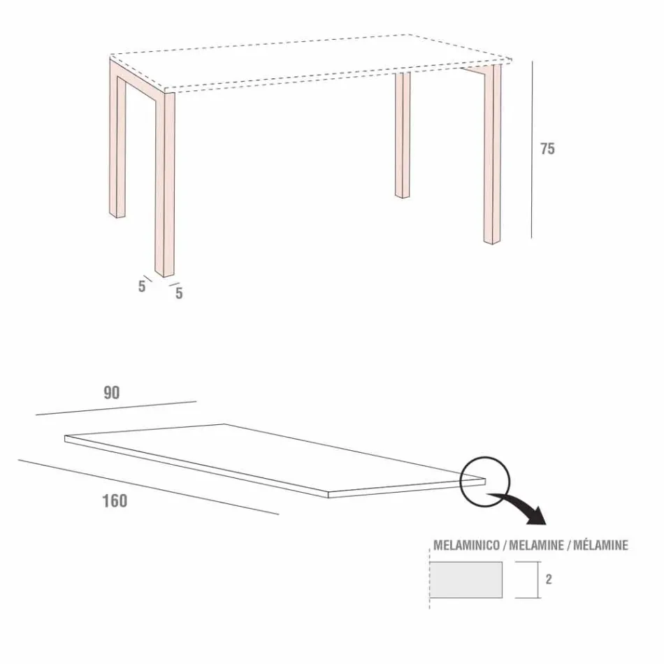 Table à manger en mélamine et métal peint Made in Italy - Remigio Viadurini