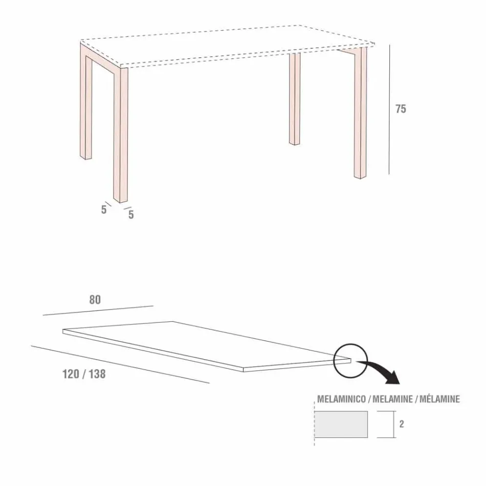Table à manger en mélamine et métal peint Made in Italy - Remigio Viadurini