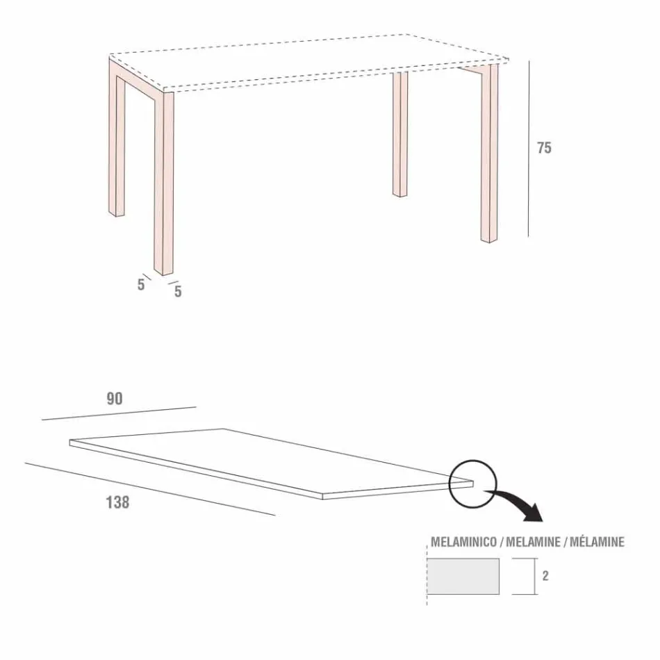 Table à manger en mélamine et métal peint Made in Italy - Remigio Viadurini