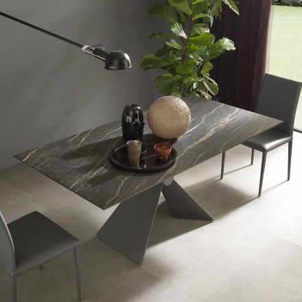 Table à manger en métal et plateau en céramique Made in Italy Design - Anaconda Viadurini