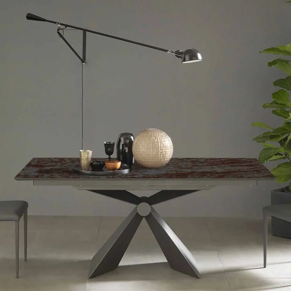 Table à manger en métal et plateau en céramique Made in Italy Design - Anaconda Viadurini