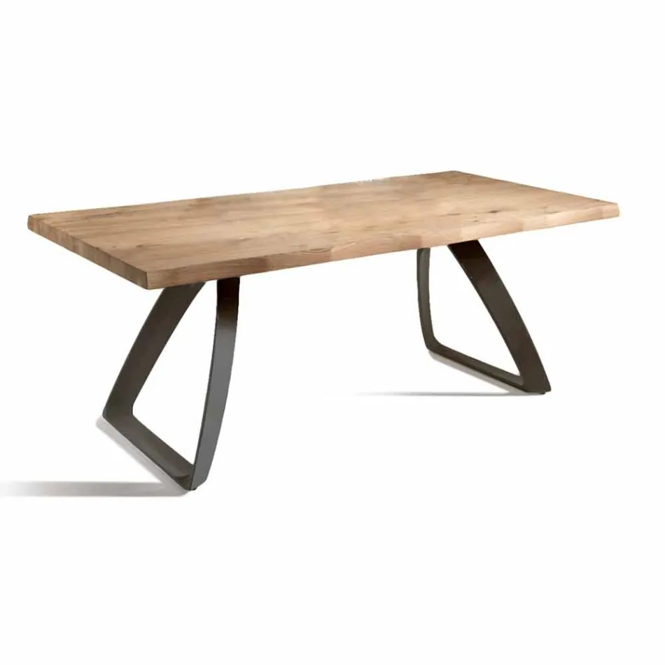Table à manger en métal et chêne plaqué Made in Italy - Aryssa Viadurini