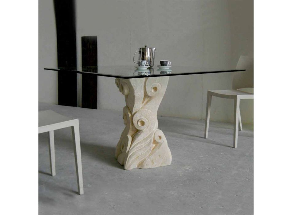 table à manger en pierre avec un design en verre haut Giasone Viadurini