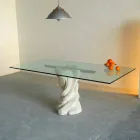 table à manger en pierre et un design moderne en verre Uranus Viadurini