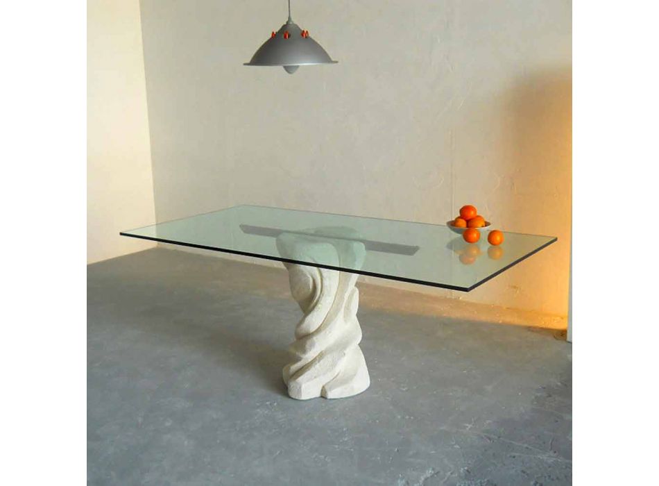 table à manger en pierre et un design moderne en verre Uranus Viadurini
