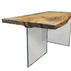 Table à manger en chêne séculaire et base en cristal Made in Italy - Dite Viadurini