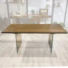 Table à manger en chêne massif et base en cristal Made in Italy - Iker Viadurini