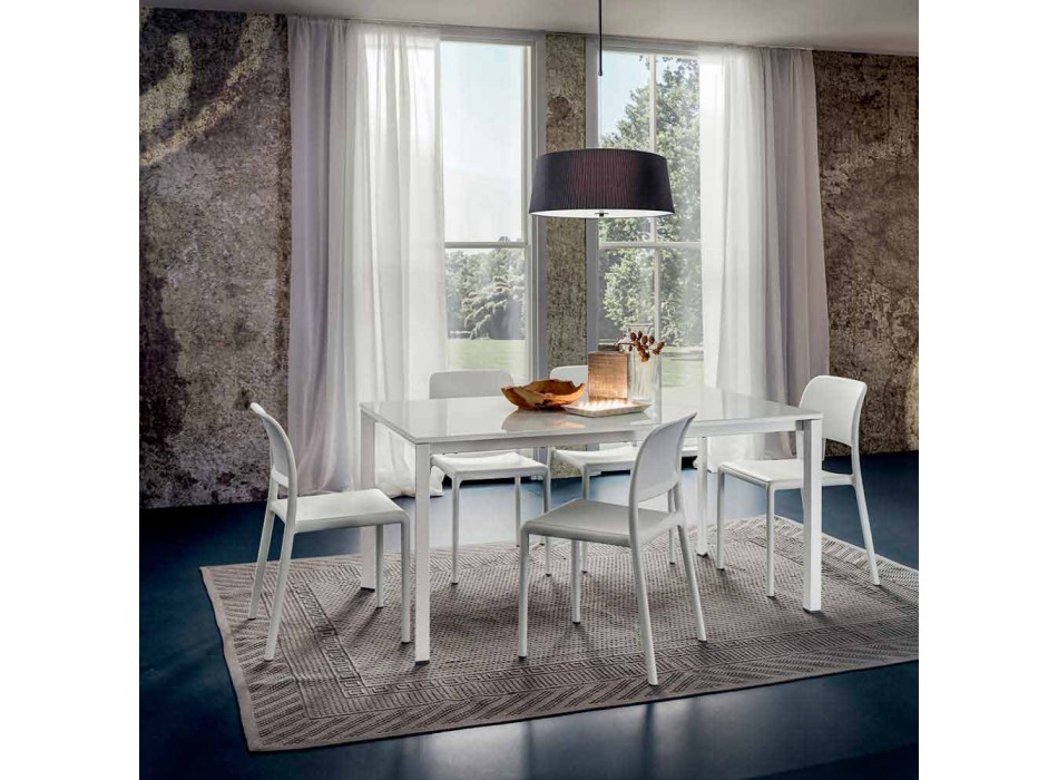 Table à manger en verre blanc et métal peint Made in Italy - Broche Viadurini
