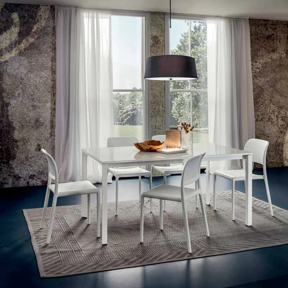 Table à manger en verre blanc et métal peint Made in Italy - Broche Viadurini