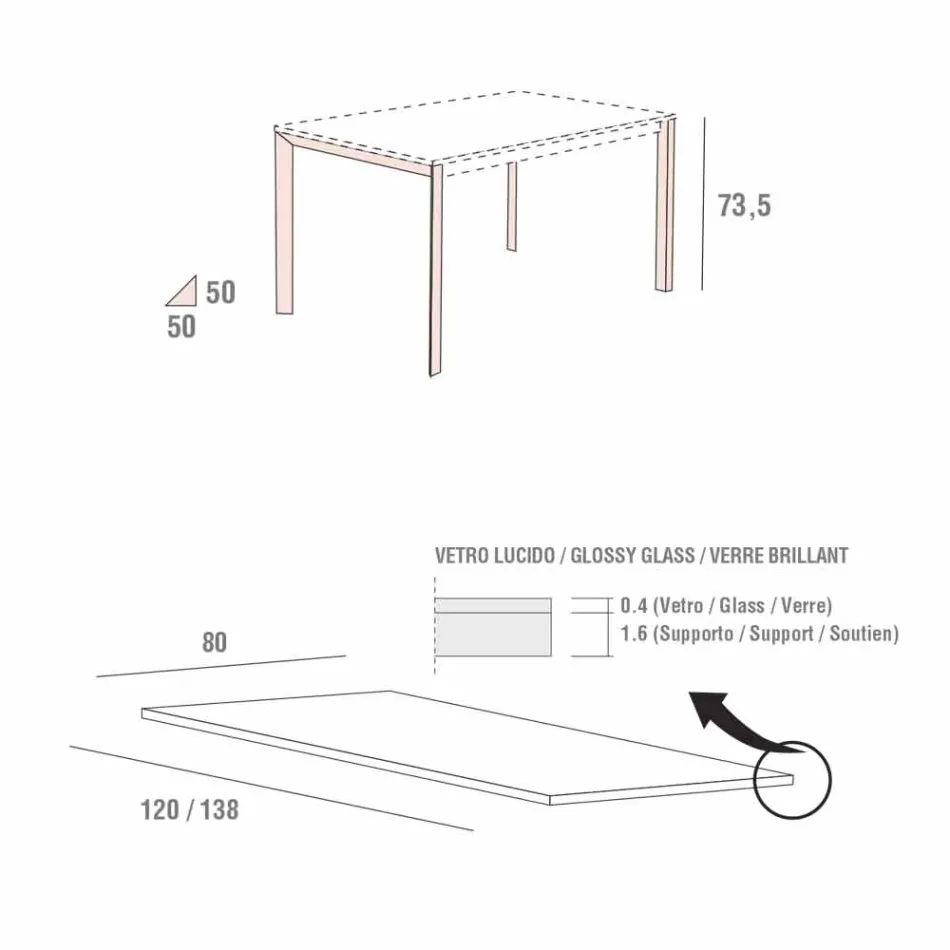 Table à manger en verre blanc et métal peint Made in Italy - Broche Viadurini