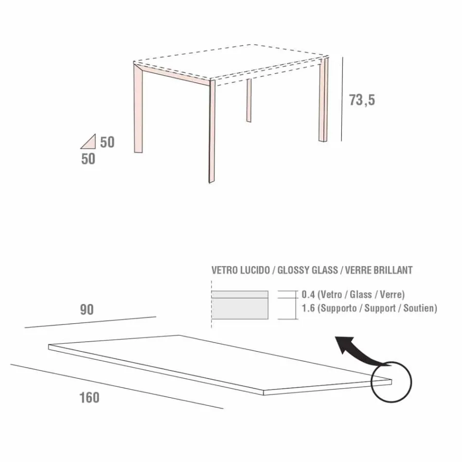 Table à manger en verre blanc et métal peint Made in Italy - Broche Viadurini