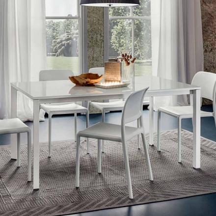 Table à manger en verre blanc et métal peint Made in Italy - Broche Viadurini