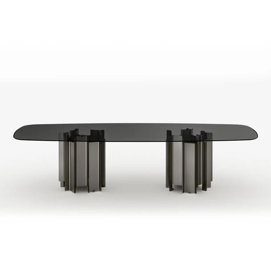 Table de salle à manger moderne en verre et métal fabriquée en Italie - Duna Viadurini