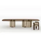 Table de salle à manger moderne en verre et métal fabriquée en Italie - Duna Viadurini