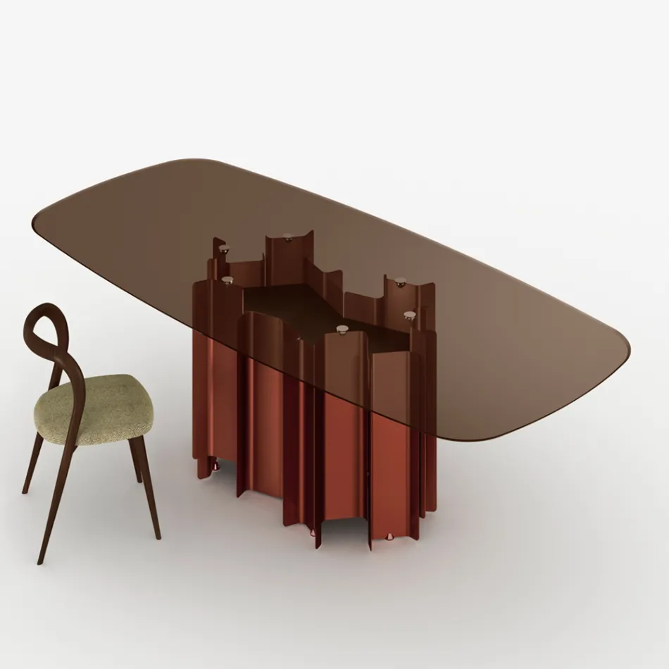 Table de salle à manger moderne en verre et métal fabriquée en Italie - Duna Viadurini