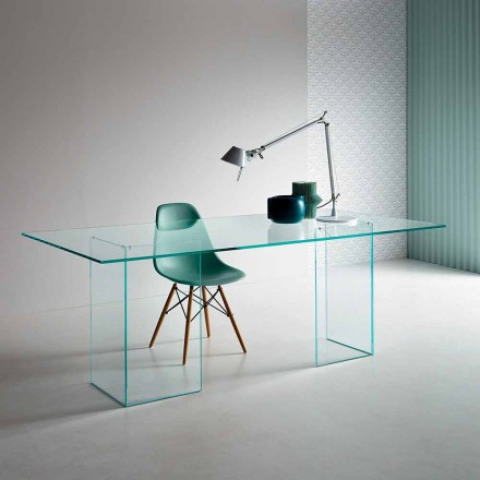 Table à manger design en verre extraclair 8 dimensions - Pollinare Viadurini