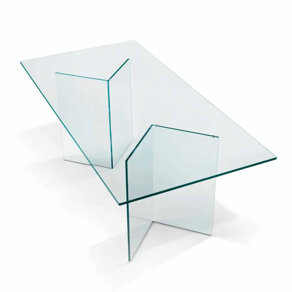 Table à manger design en verre extraclair 8 dimensions - Pollinare Viadurini