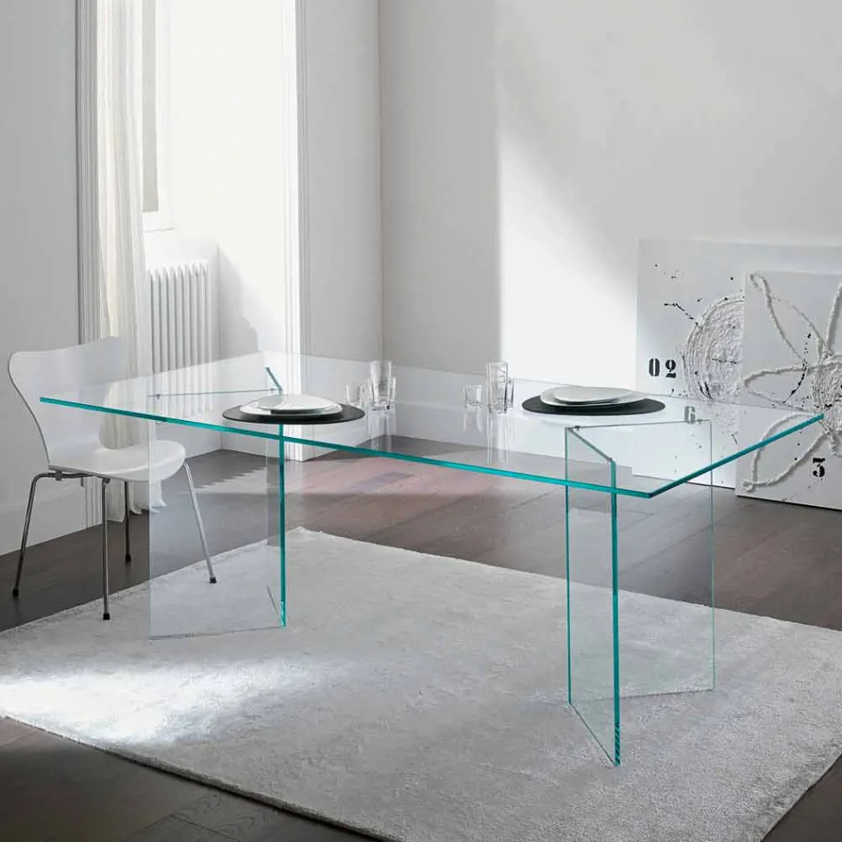 Table à manger design en verre extraclair 8 dimensions - Pollinare Viadurini